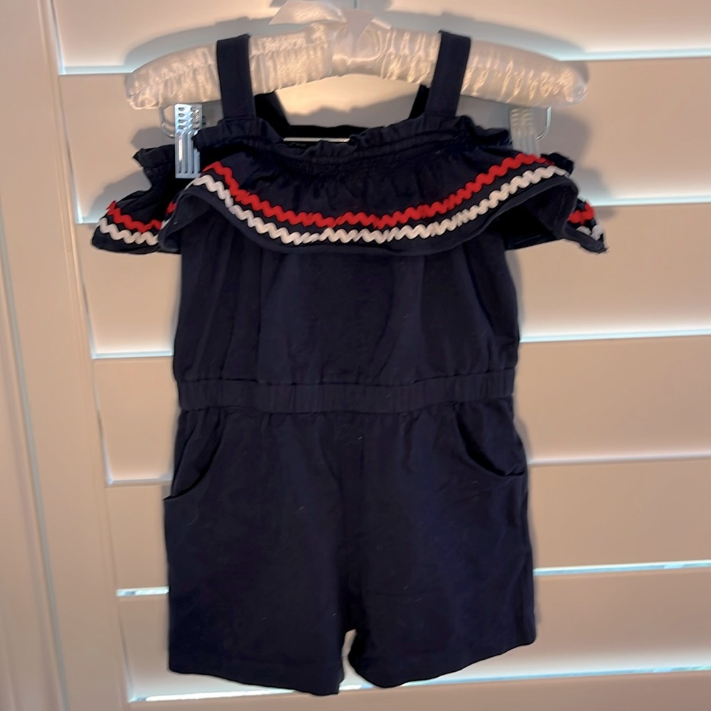JANIE AND JACK Ric Rac Romper in navy blue